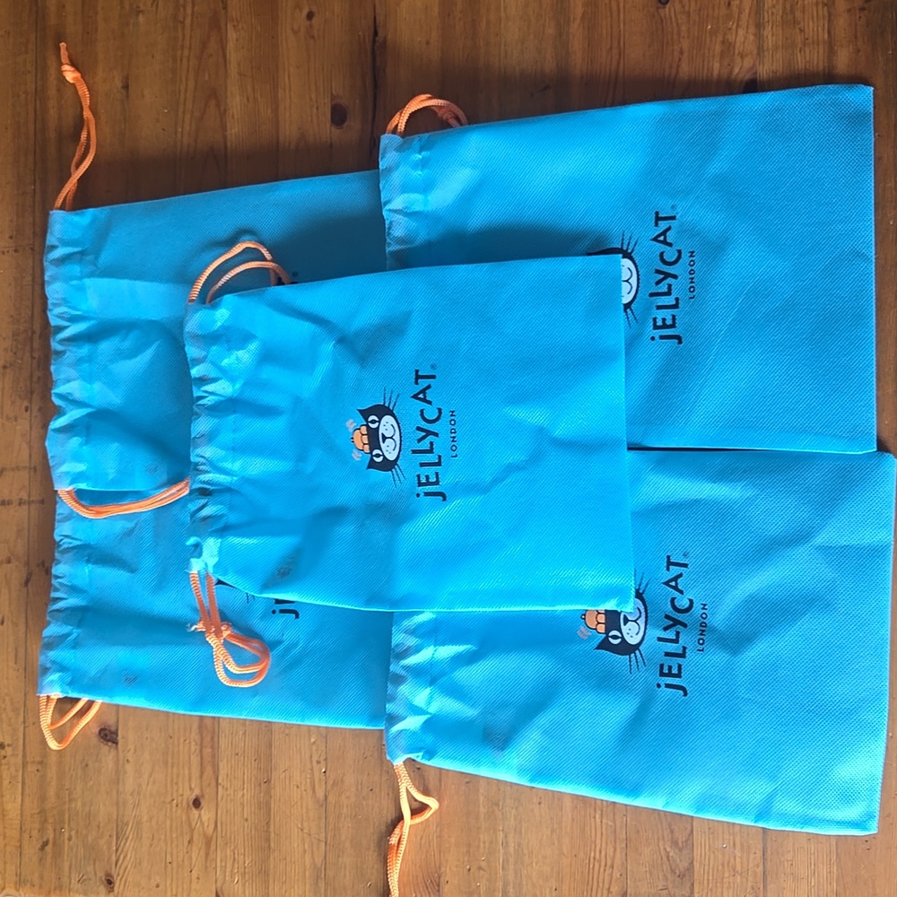 Jellycat 5 Soft Fabric Drawstring Bags Five (5) 15x11" New!